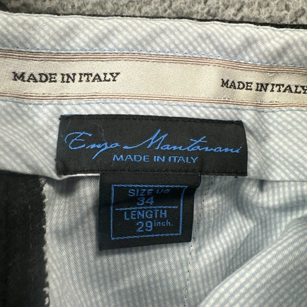 Enzo Mantovani Zignone Dress Pants Men‎ 34x29 Black Wool Cashmere Pleated Italy